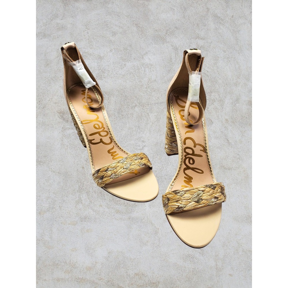 NWT Sam Edelman Yoana Sand Raffia Block Heel Ankle Strap Sandals Womens 10M - Picture 2 of 9